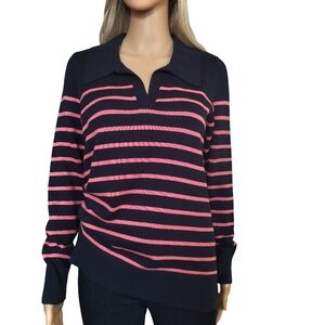 Style & Co. Black and Pink Striped V-Neck Sweater